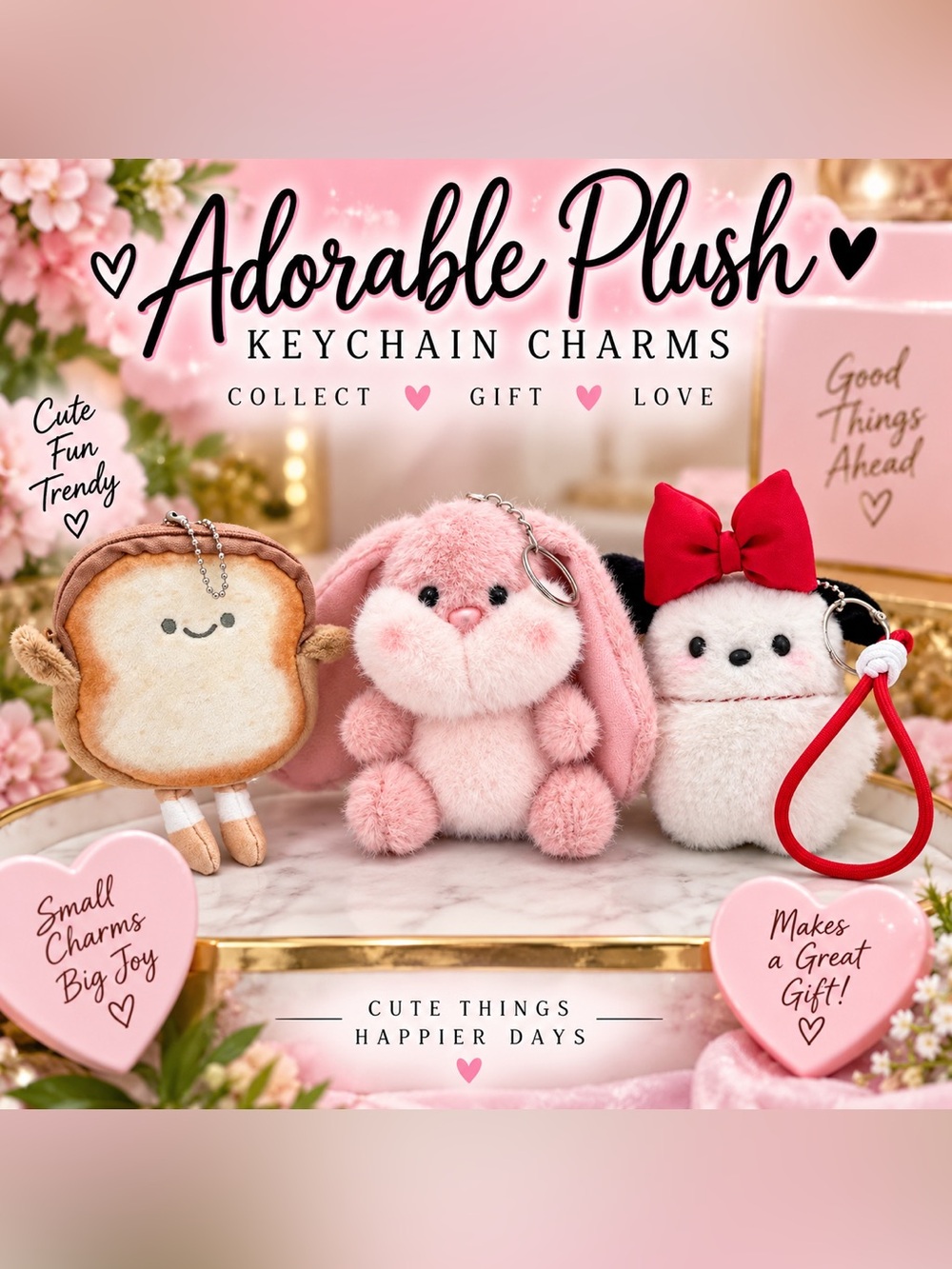 Kids keychain plush bundle - 3 fluffy keychains